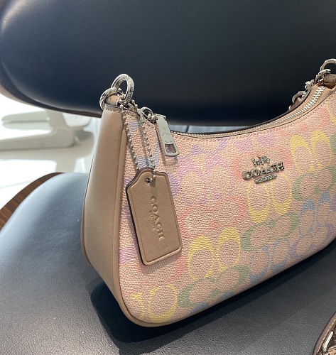 NWT COACH Teri Shoulder Bag In Rainbow Signature Canvas Silver/Sand Multi