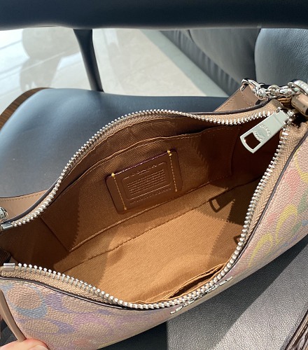 NWT COACH Teri Shoulder Bag In Rainbow Signature Canvas Silver/Sand Multi