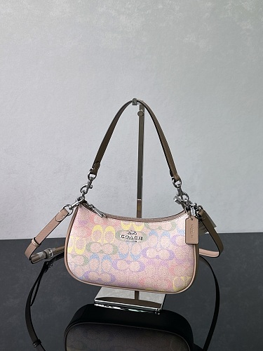 NWT COACH Teri Shoulder Bag In Rainbow Signature Canvas Silver/Sand Multi