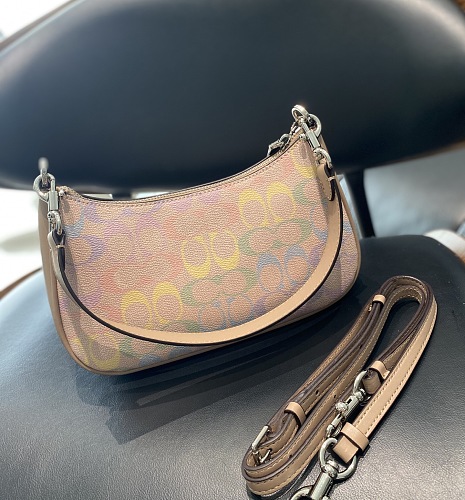 NWT COACH Teri Shoulder Bag In Rainbow Signature Canvas Silver/Sand Multi